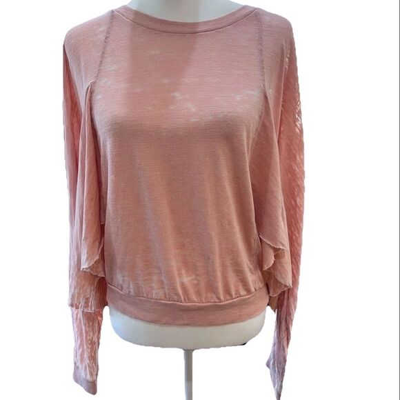 We The Free Salmon Pink Draped Layered Oversized Sweatshirt Top M Boho Artsy - Picture 2 of 11
